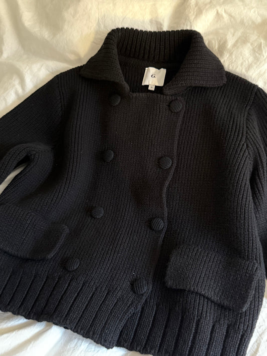 G. Black Wool Cardigan with 3/4 Sleeves