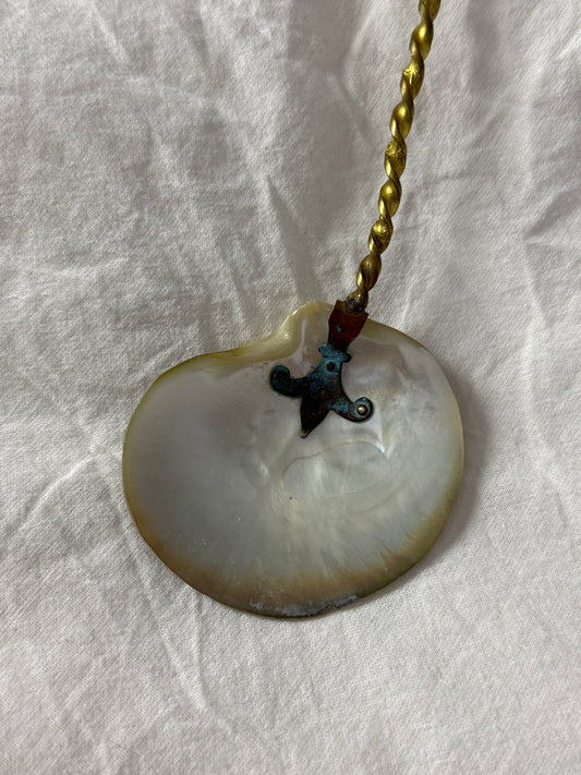 Vintage Brass and Shell Serving Spoon