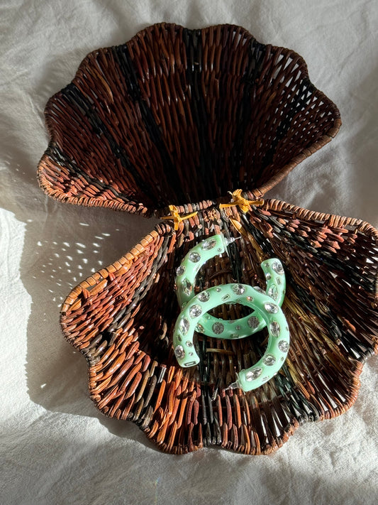 Dannijo Mint Green Resin Hoop Earrings with Crystal Embellishments