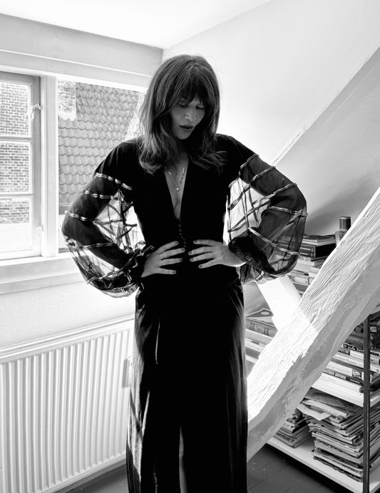 Vintage Dress From the Mid-70s with Sequins and Low Cut Neckline