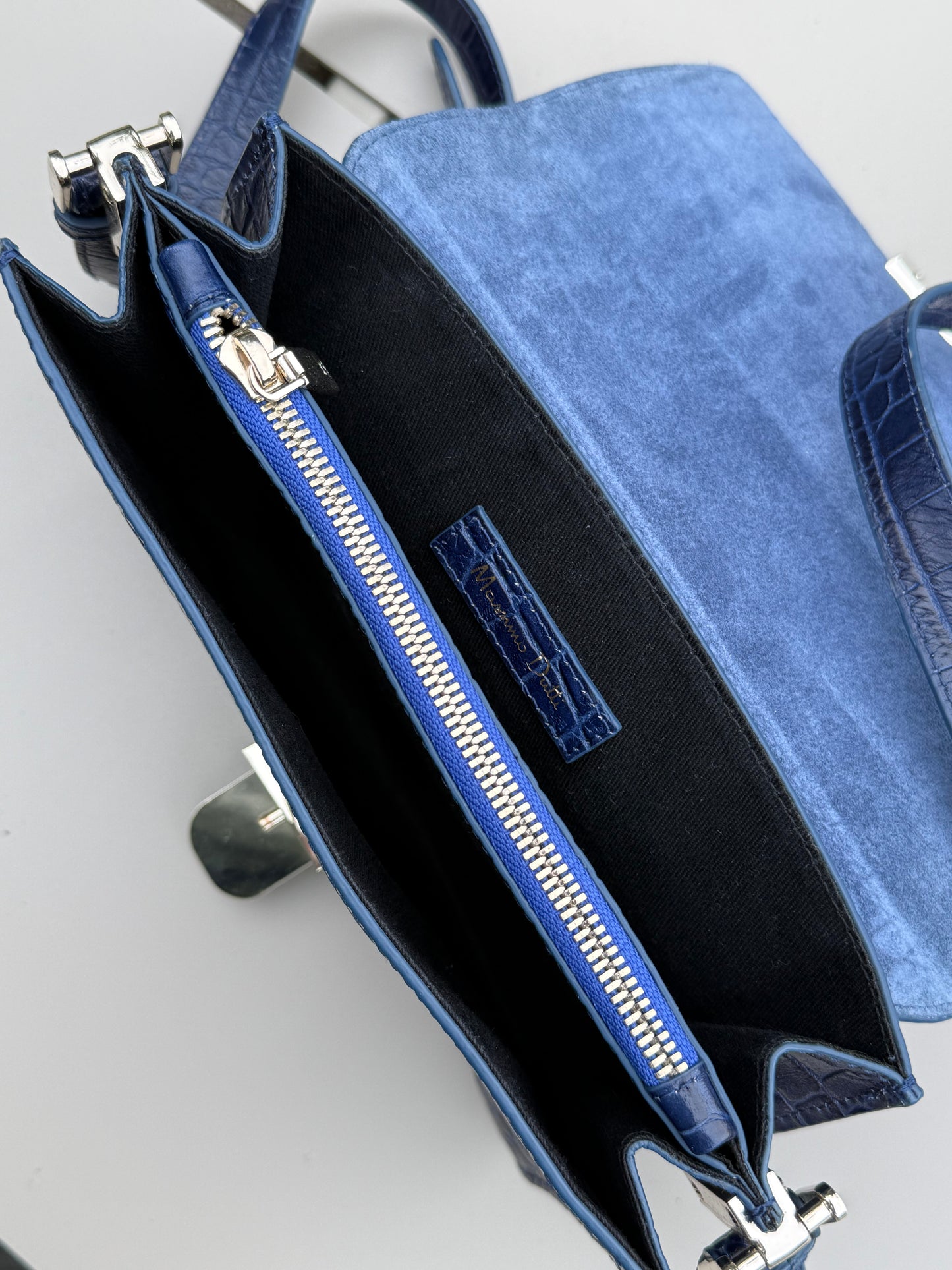 Massimo Dutti 2017 Navy Stamp Crocodile Crossbody Bag