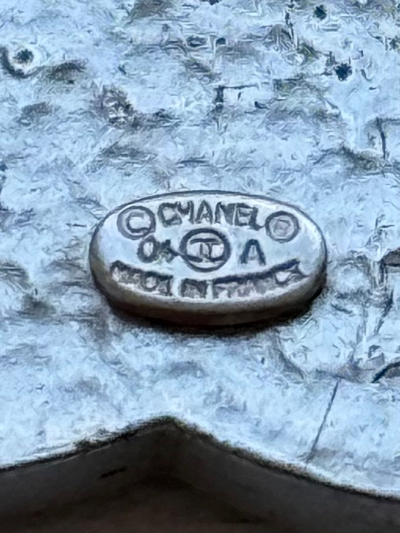 Vintage Chanel CC Logo Brooch with Heart Shaped Crystals in Silver Tone