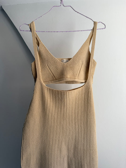 HONEST the label Beige Rib Knit Dress and Bralette Set