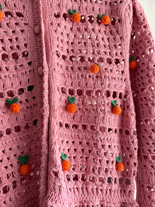 FARM Pink Crochet Cardigan with Oranges