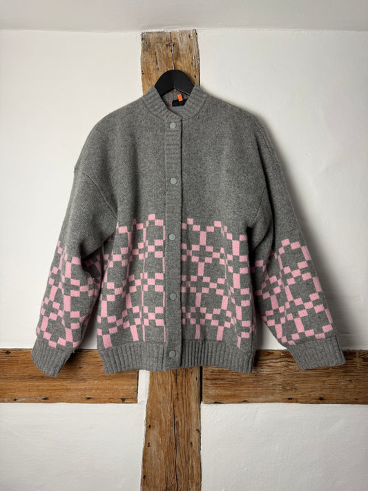 Stine Goya Lambswool Grey and Pink Bomber Jacket