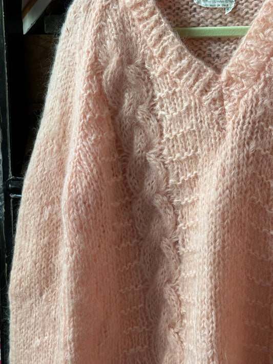 Vintage Hand Knit Cable Mohair Blend Sweater