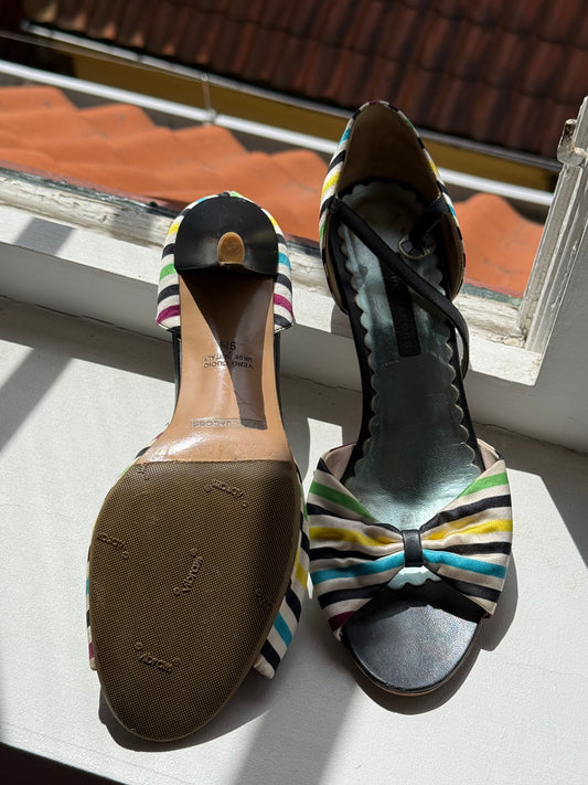 Marc by Marc Jacobs Striped Bow Satin Heeled Sandals