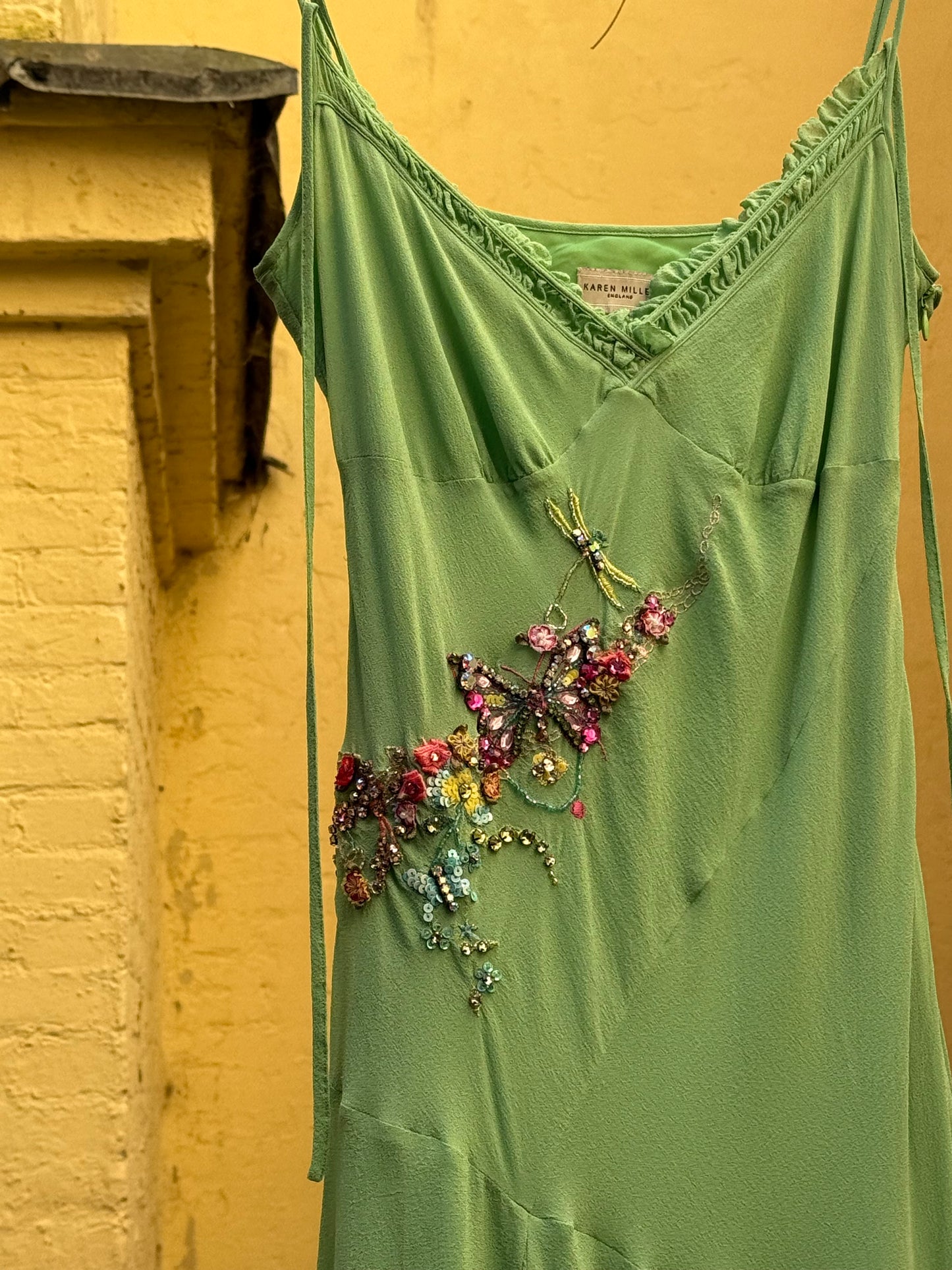 Vintage Karen Millen Fairy Dress with Embroidered Butterfly, Flowers and Dragonfly