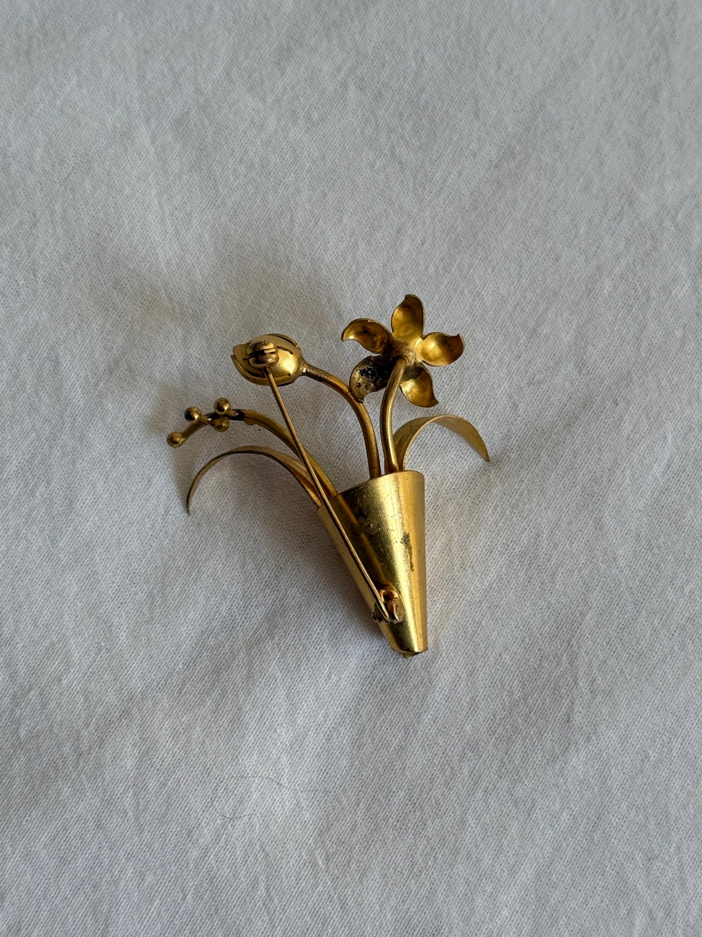 Vintage Gold-Tone Floral Bouquet Brooch