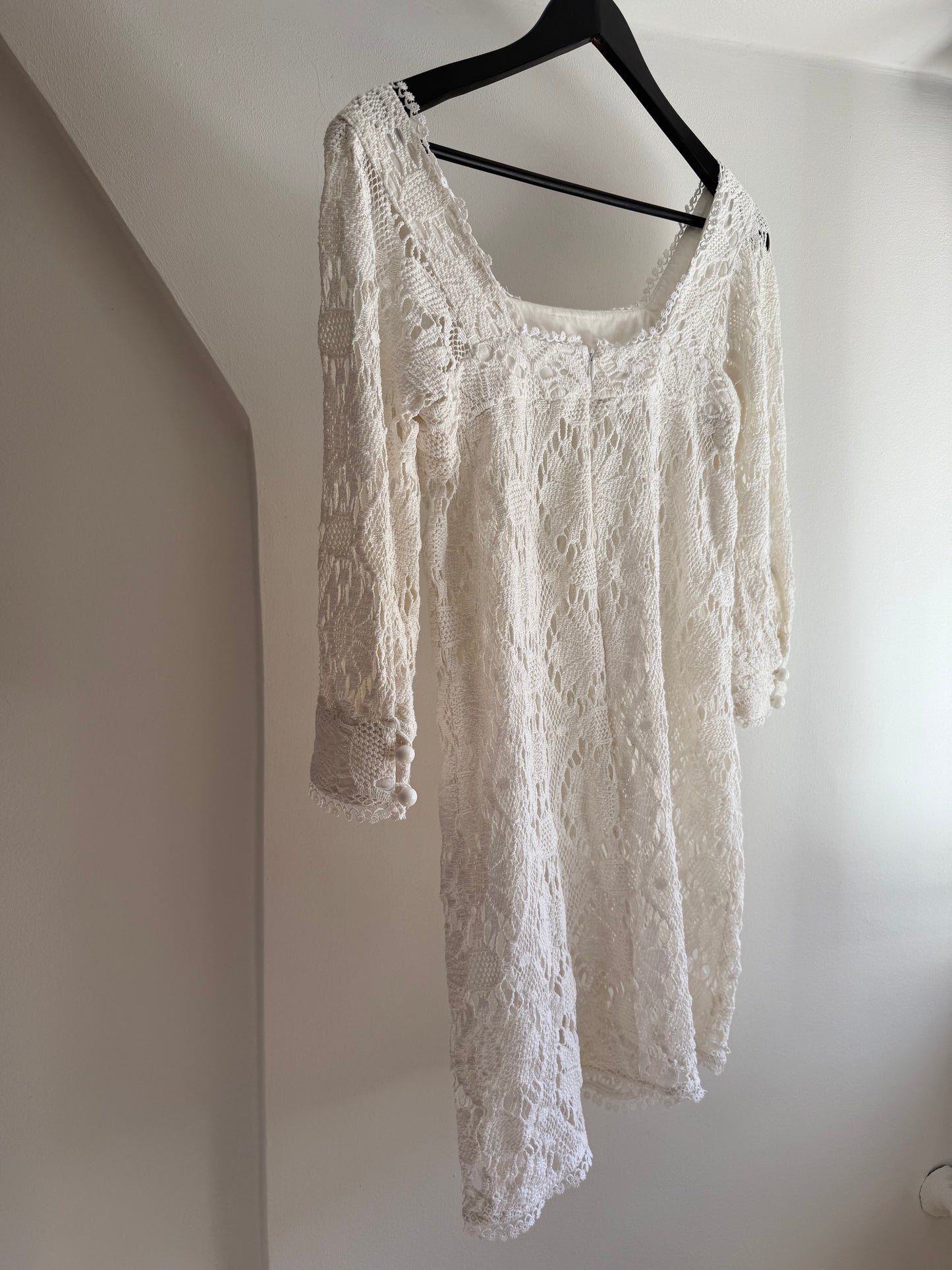 Vintage Crochet Dress with Boat Neckline