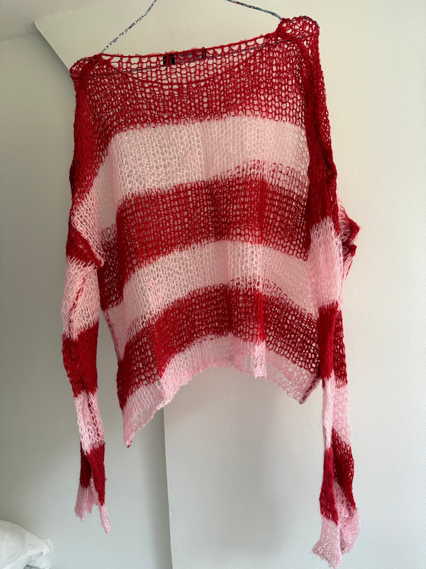 JADED Red and Pink Open-Knit Sweater