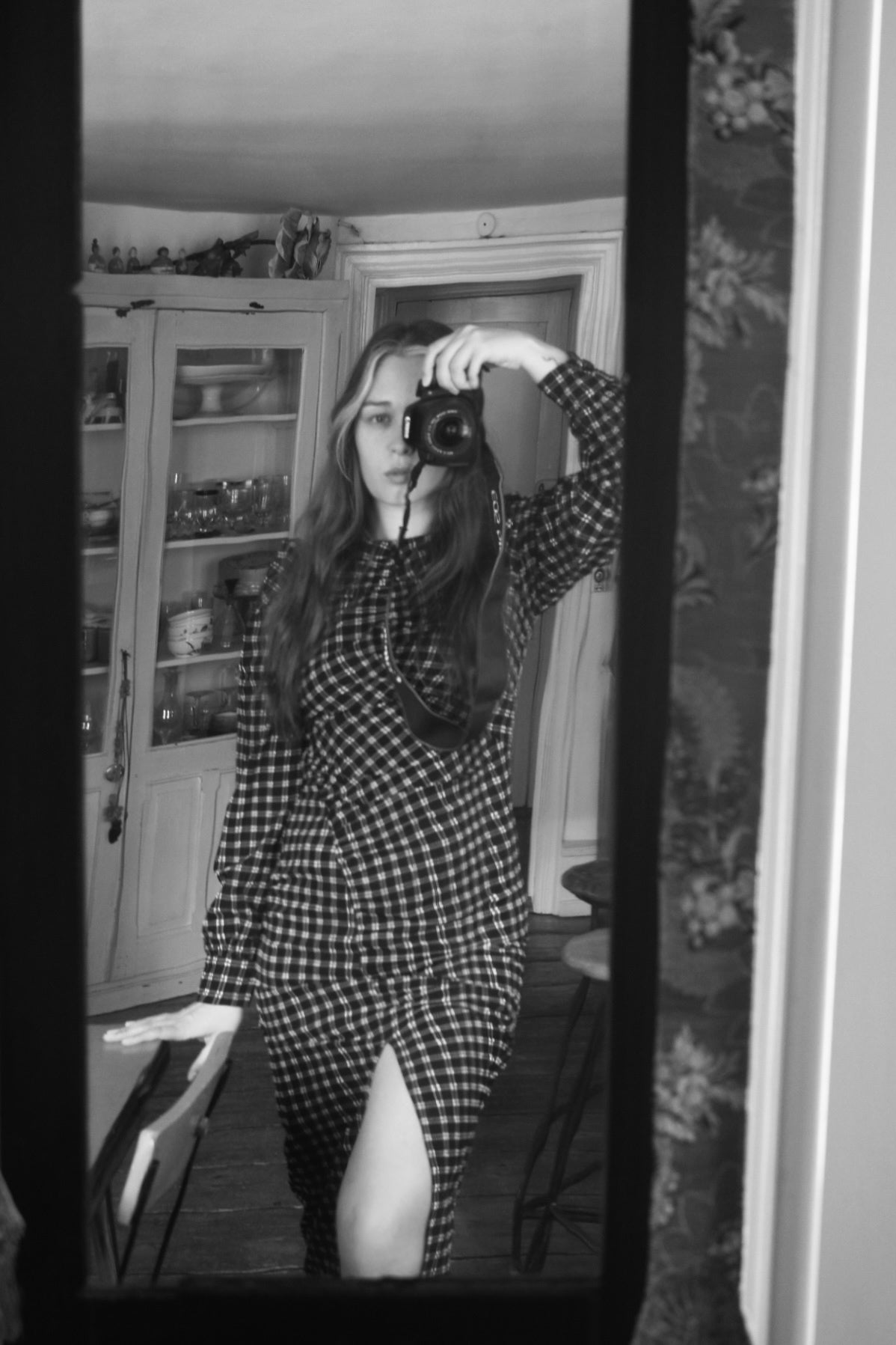 black and white checkered long sleeve dress Black & White Buffalo Plaid Cotton Dress, Long Formal Shirt Dress, Plus Size Maxi Dress, Stylish Tartan Dress, Feminine Festive Kaftan Dress