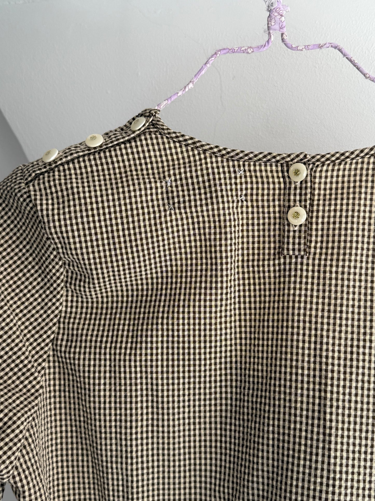 Christensen X Sigersen Brown Gingham Blouse with Decorative Woven Panel Size S