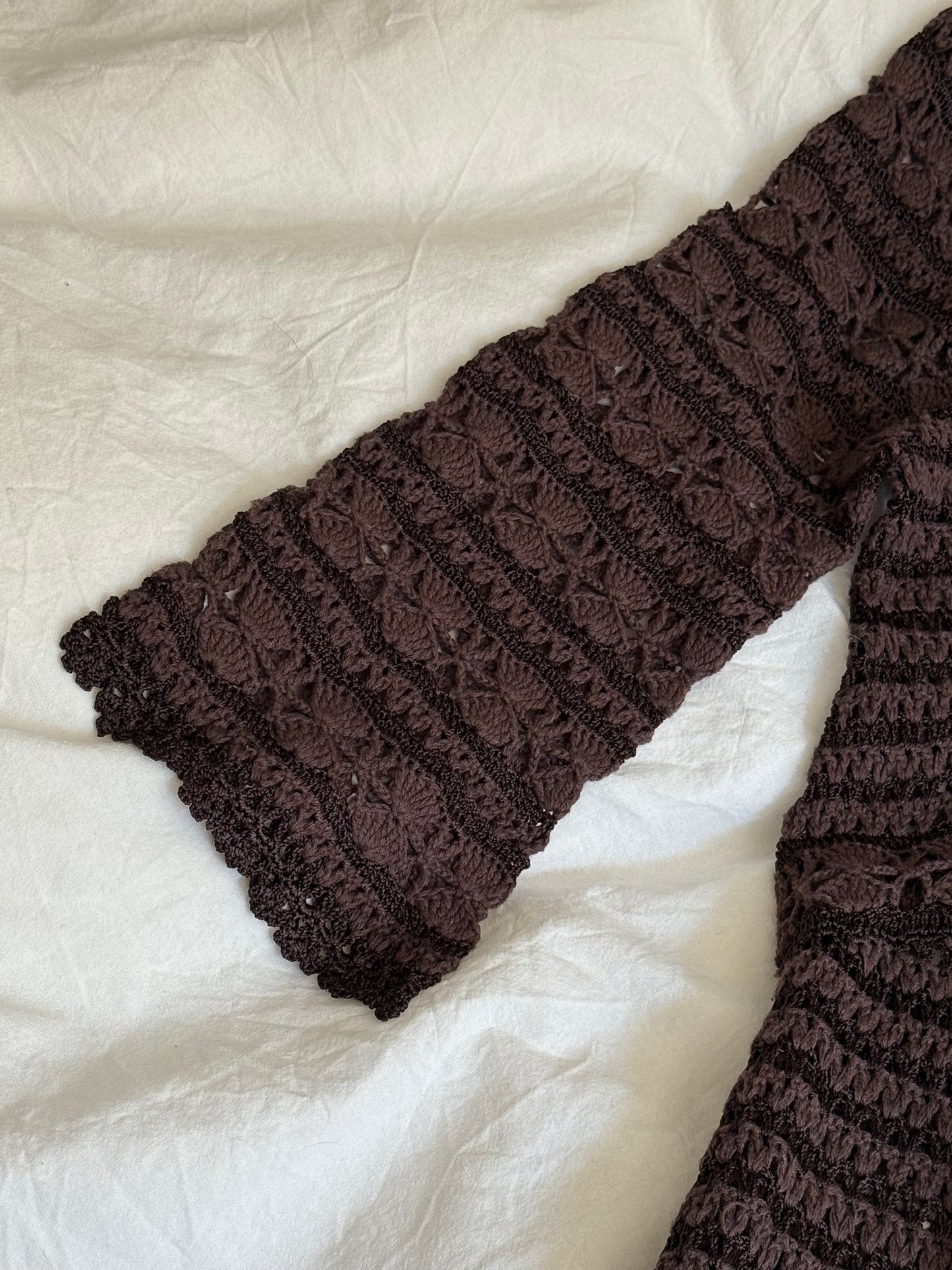 Vintage Karen Millen Brown Crochet Lace Knit Midi Dress