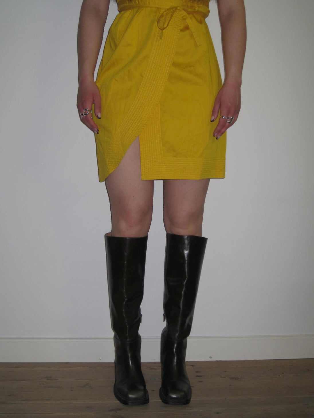 Vintage Diane Von Furstenberg Yellow Wrap Mini Dress With Textured Trim and Tie Waist