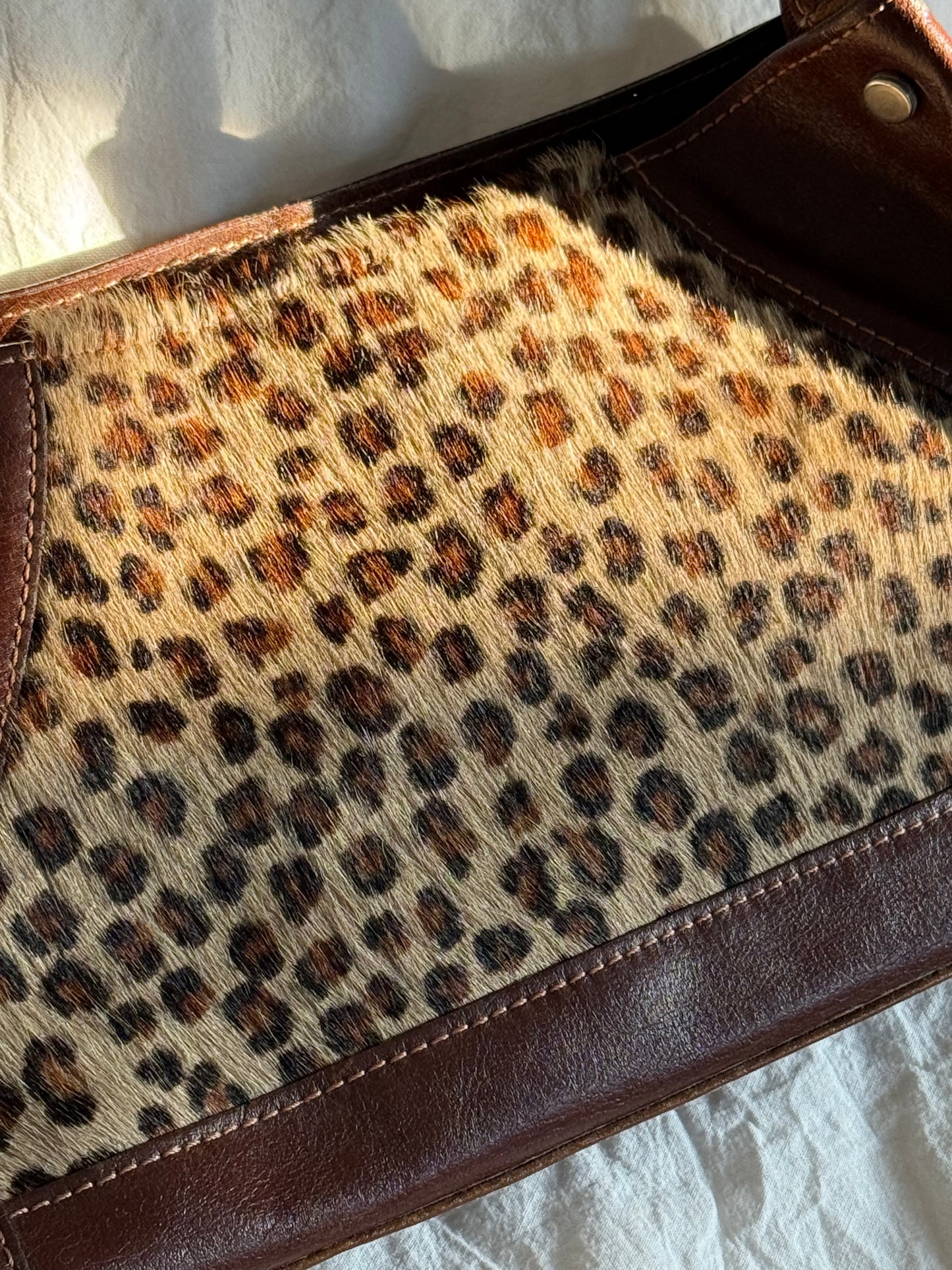 Vintage 90s Leopard Pony Hair Leather Shoulder Bag