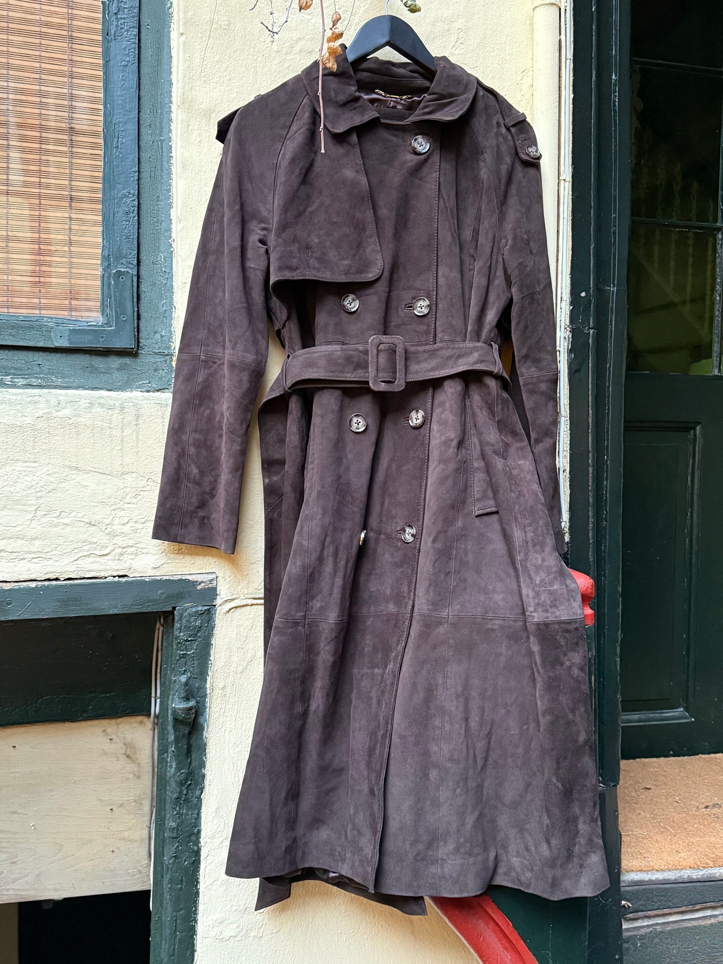 Donna Karan Suede Trenchcoat in Brown