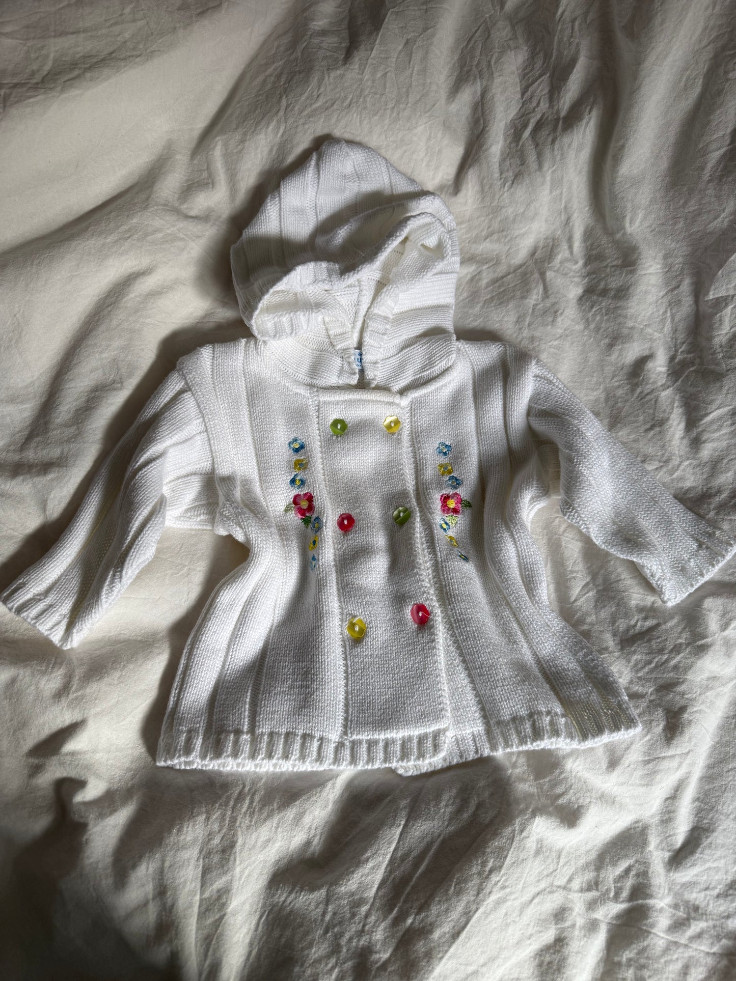 Vintage Baby Cardigan with Small Embroidered Flowers