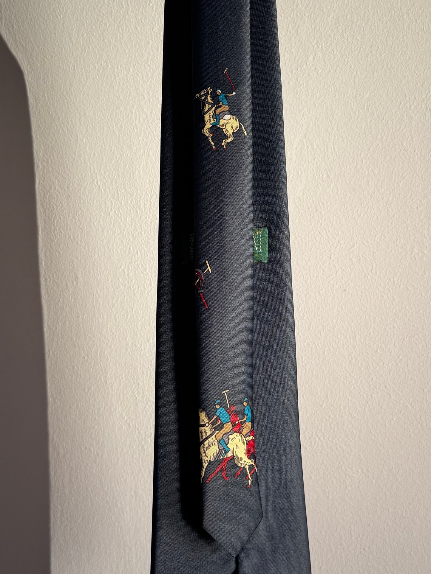 Vintage Giovanni Italian Navy Blue Tie with Polo Player Motif