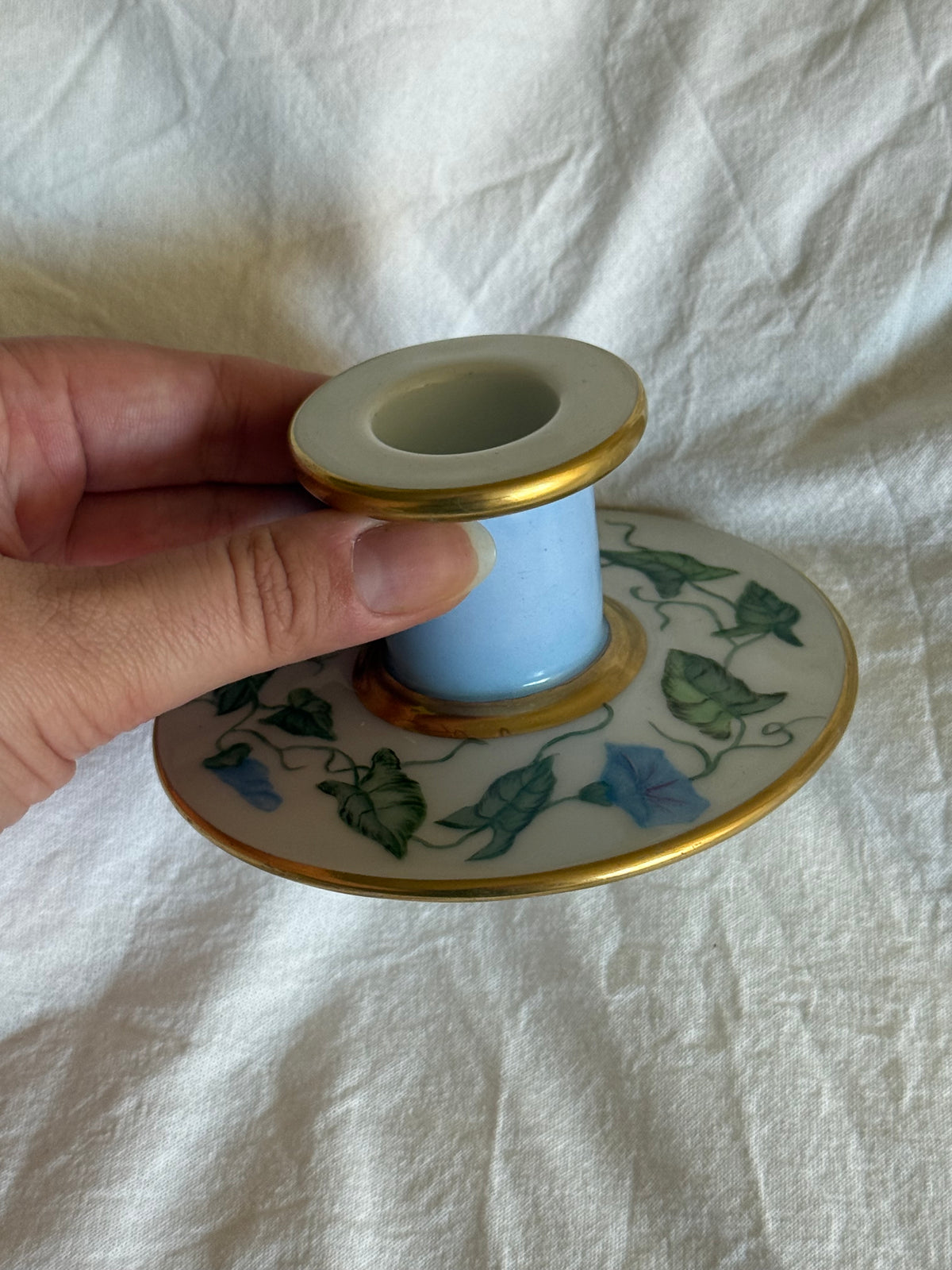 Vintage 1934 Hand Painted Floral Porcelain Candle Holder