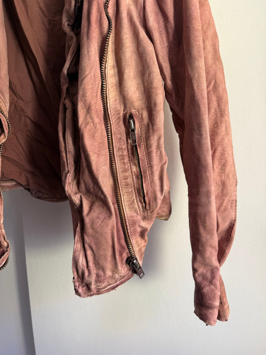 Muubaa Distressed Dusty Rose Leather Biker Jacket
