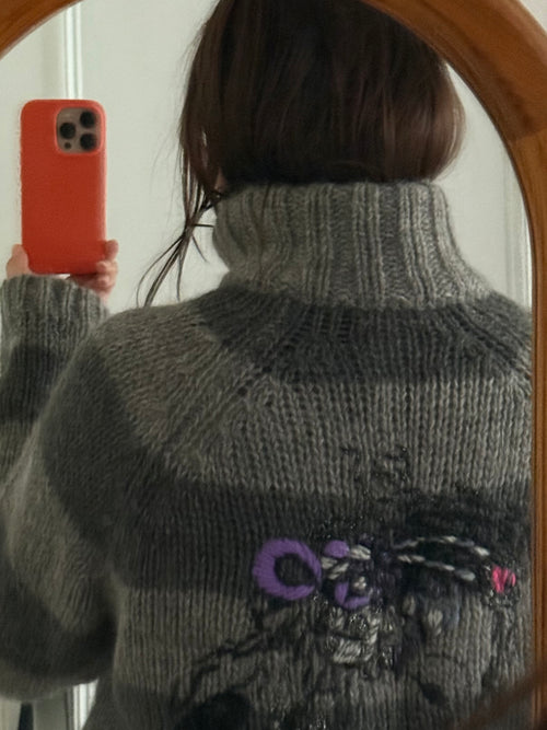 Baum und Pferdgarten Striped Alpaca Wool Embroidered Cardigan