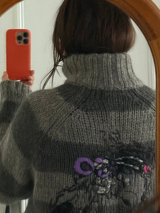 Baum und Pferdgarten Striped Alpaca Wool Embroidered Cardigan