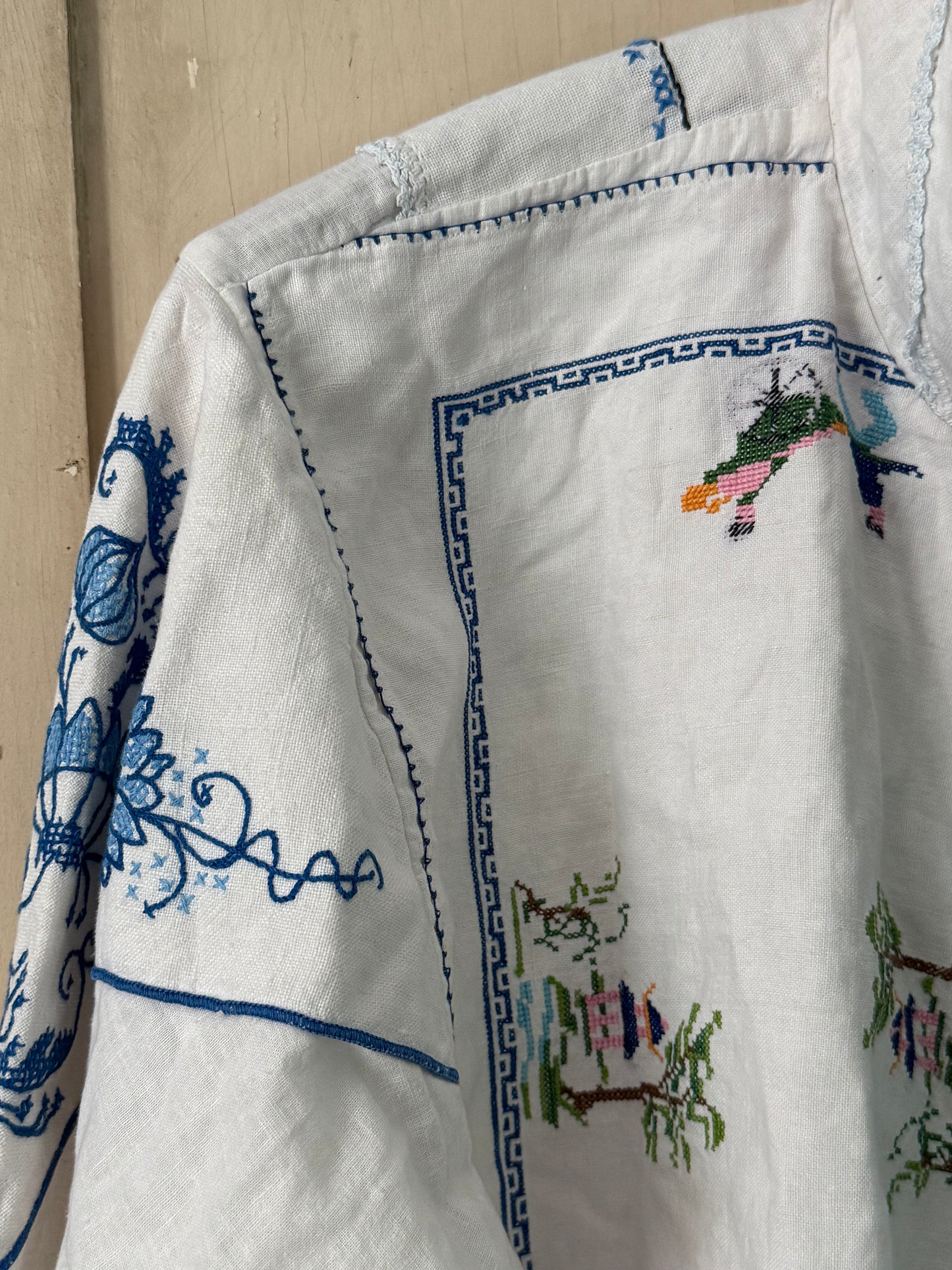 Vintage Embroidered High Neck Butterfly Blouse