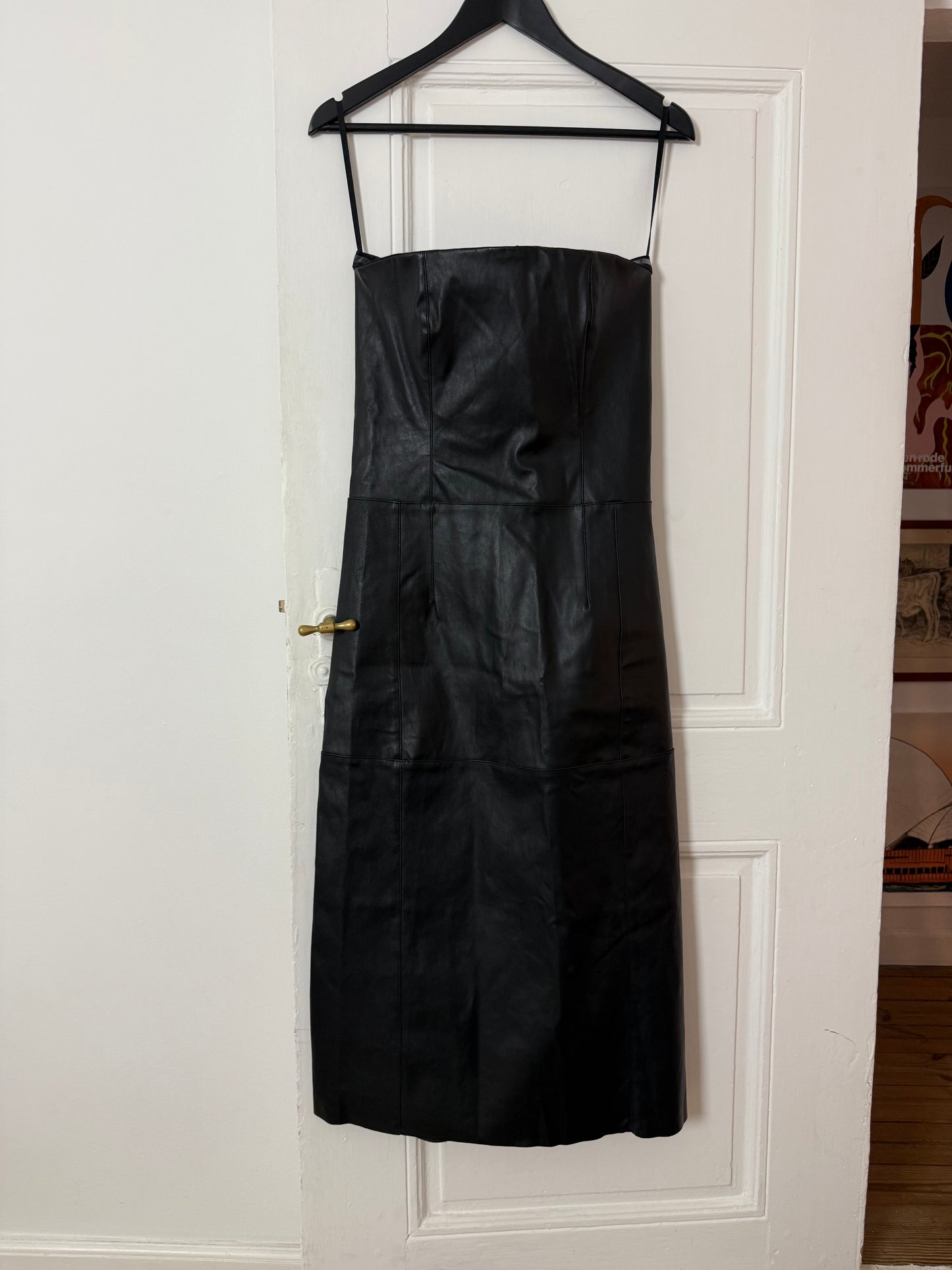 Maje Black Leather Strapless Dress