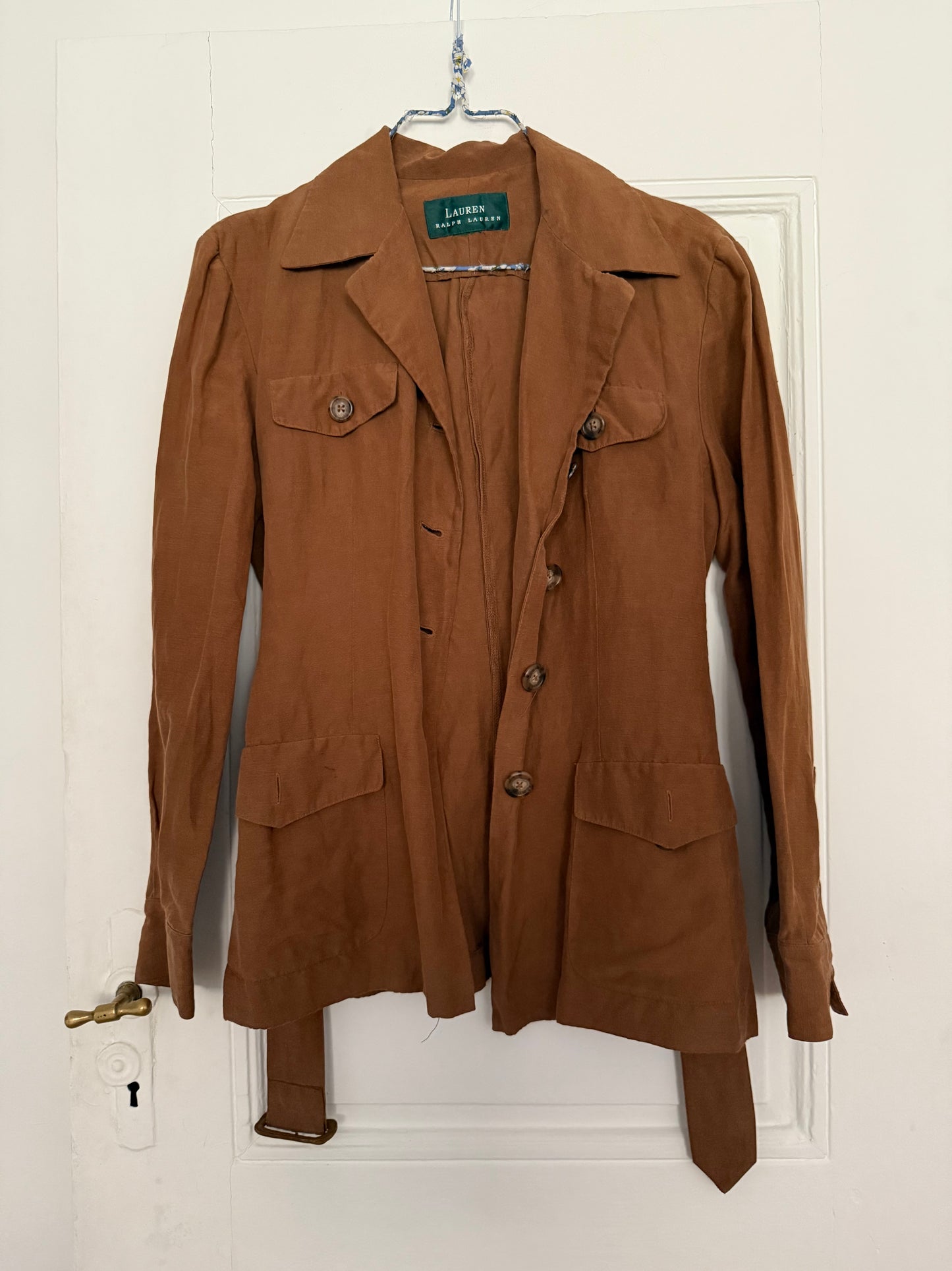 Vintage Ralph Lauren Cinnamon Silk and Linen Blazer and Wide Leg Trousers Set