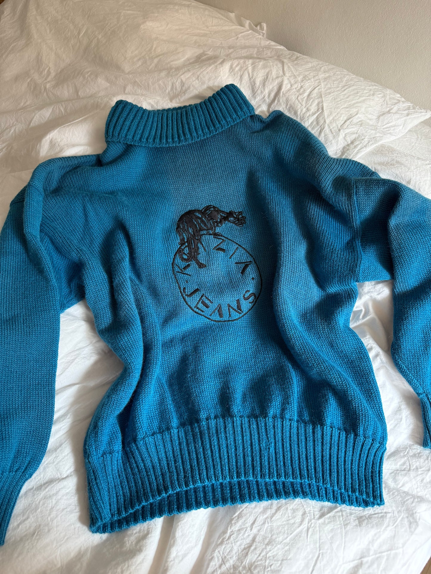 Vintage Krizia Wool Sweater with Jaguar and Logo Embroidery
