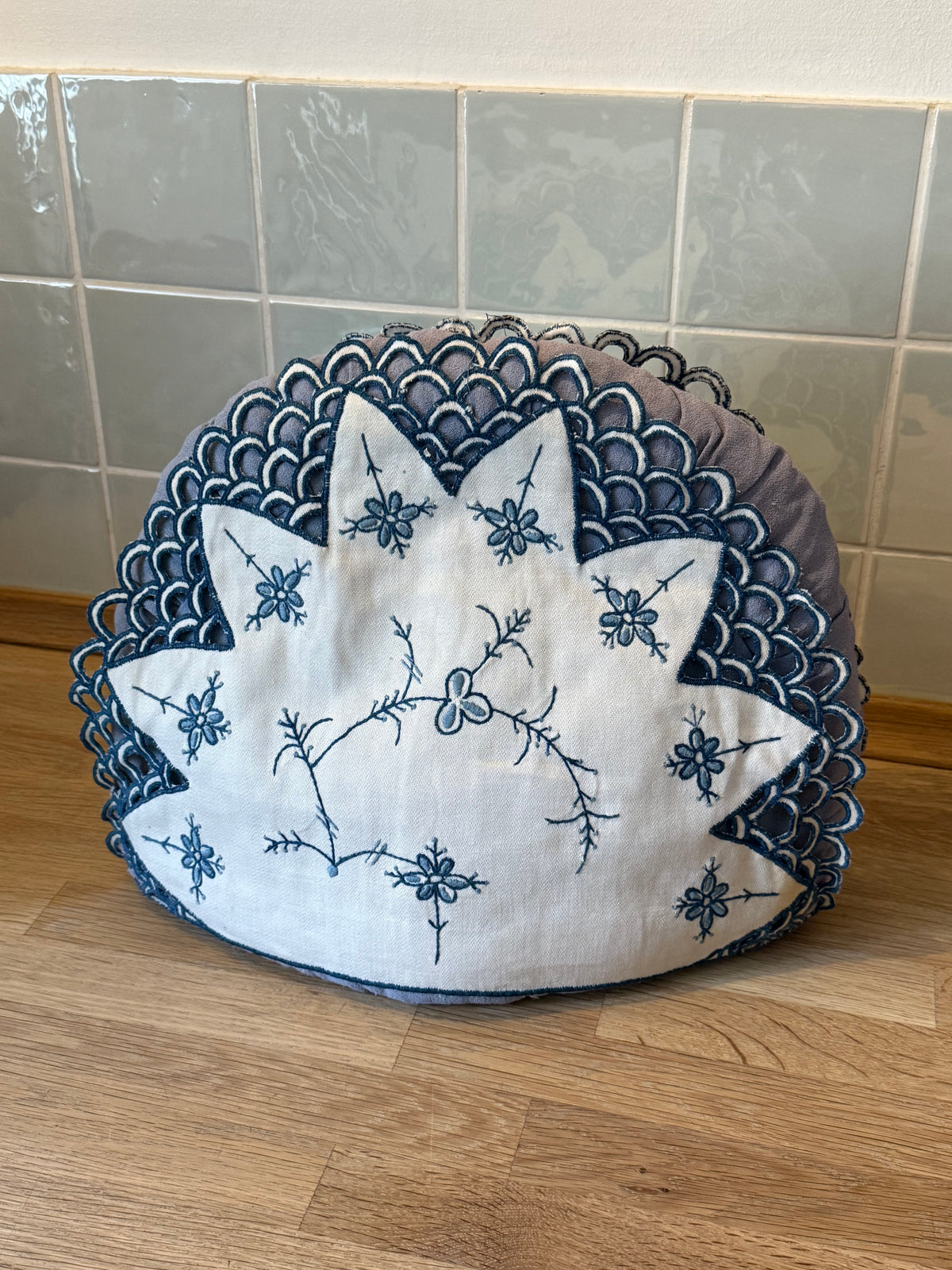 Vintage Blue & White Embroidered Tea Cosy