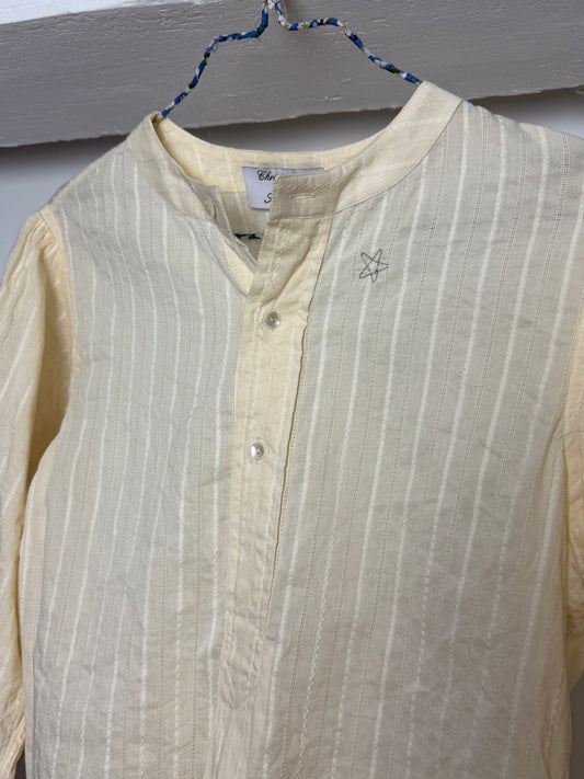 Christensen x Sigersen Cream Textured Cotton Blouse with Cropped Sleeves and Embroidered Star Detail