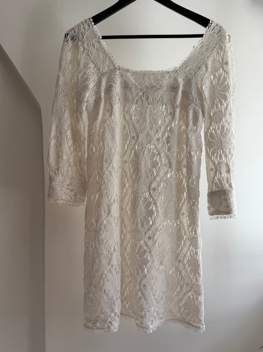 Vintage Crochet Dress with Boat Neckline