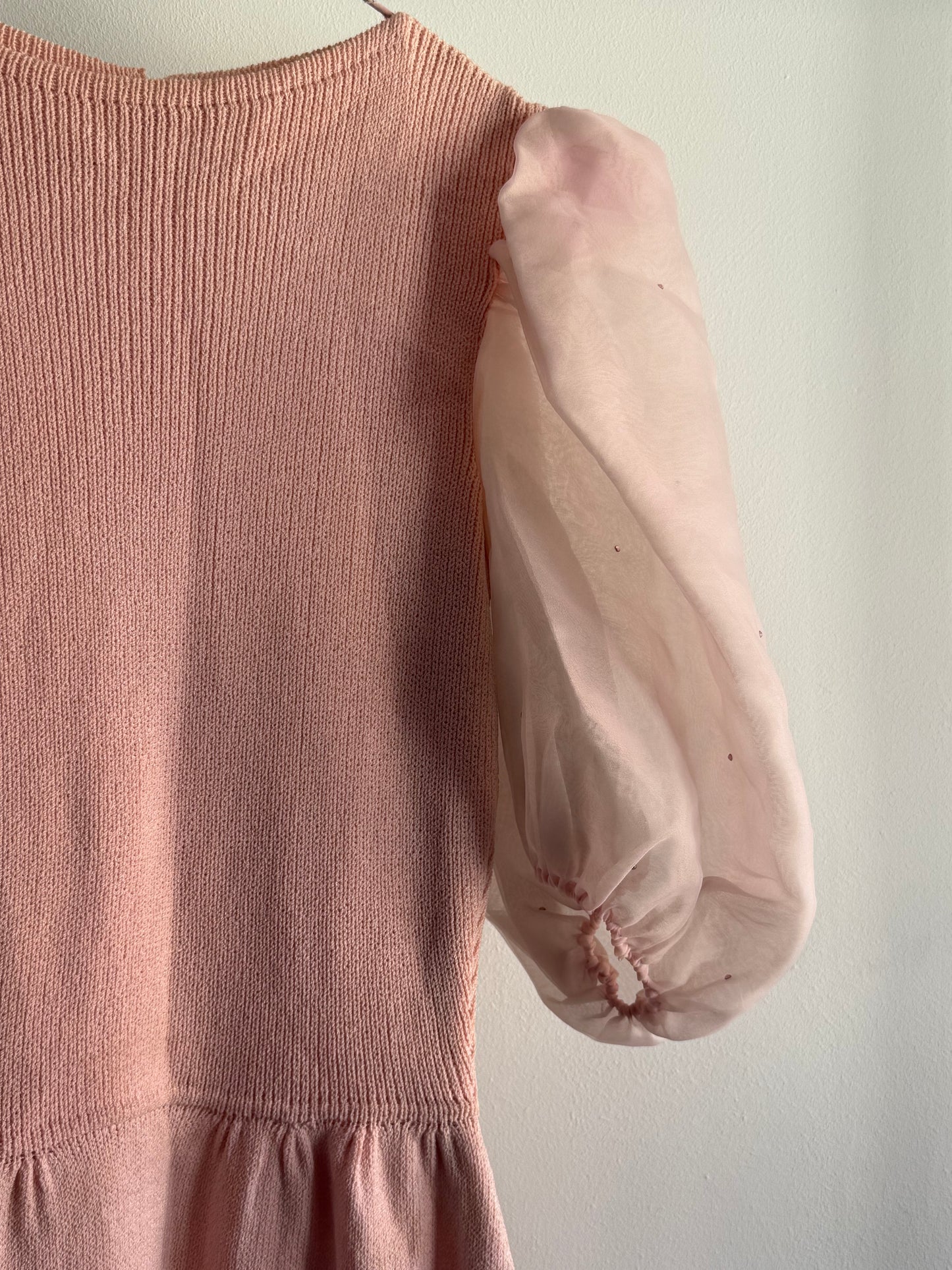 Vintage Blush Puff Sleeve Knit Dress