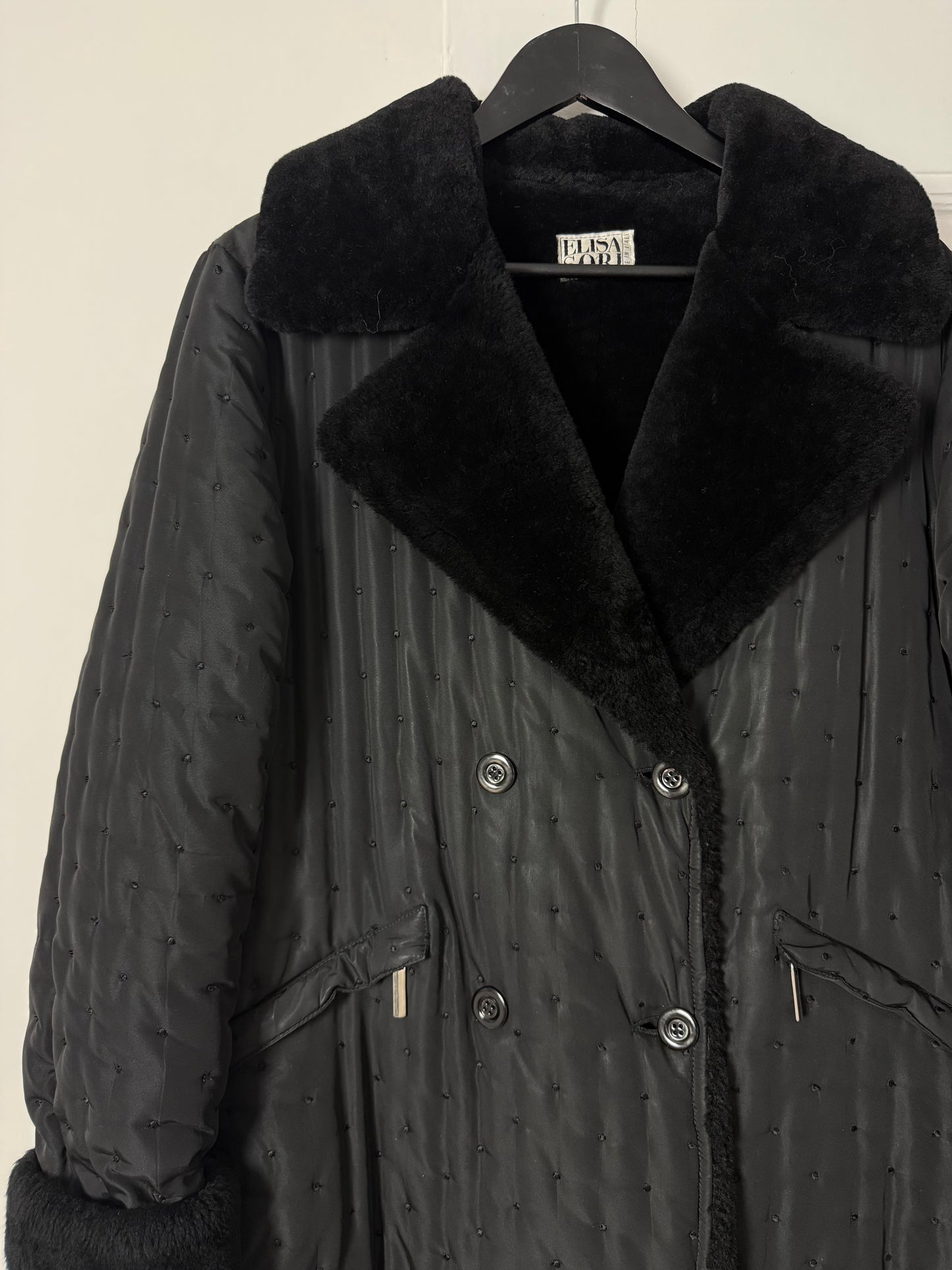 Rare Vintage Elisa Sori Quilted Coat with Soft Faux Shearling