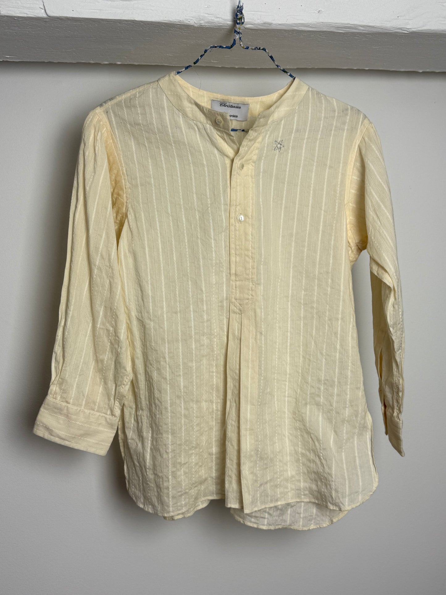 Christensen x Sigersen Cream Textured Cotton Blouse with Cropped Sleeves and Embroidered Star Detail