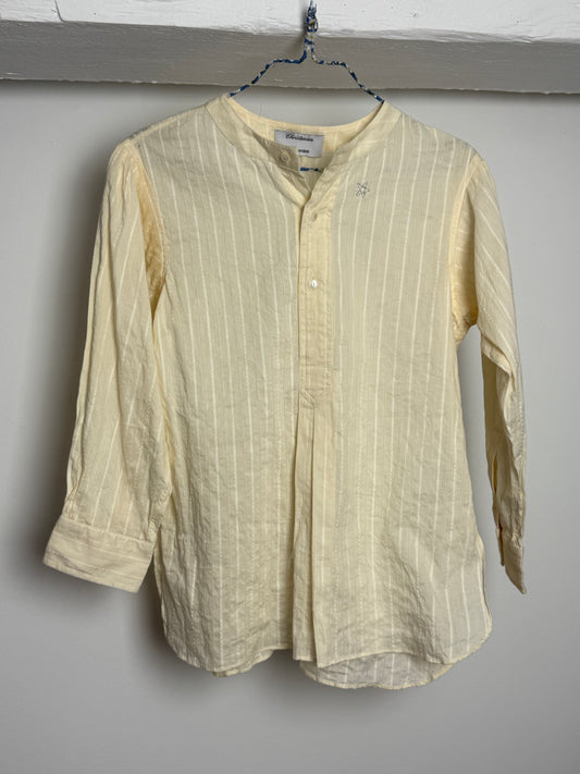 Christensen x Sigersen Cream Textured Cotton Blouse with Cropped Sleeves and Embroidered Star Detail