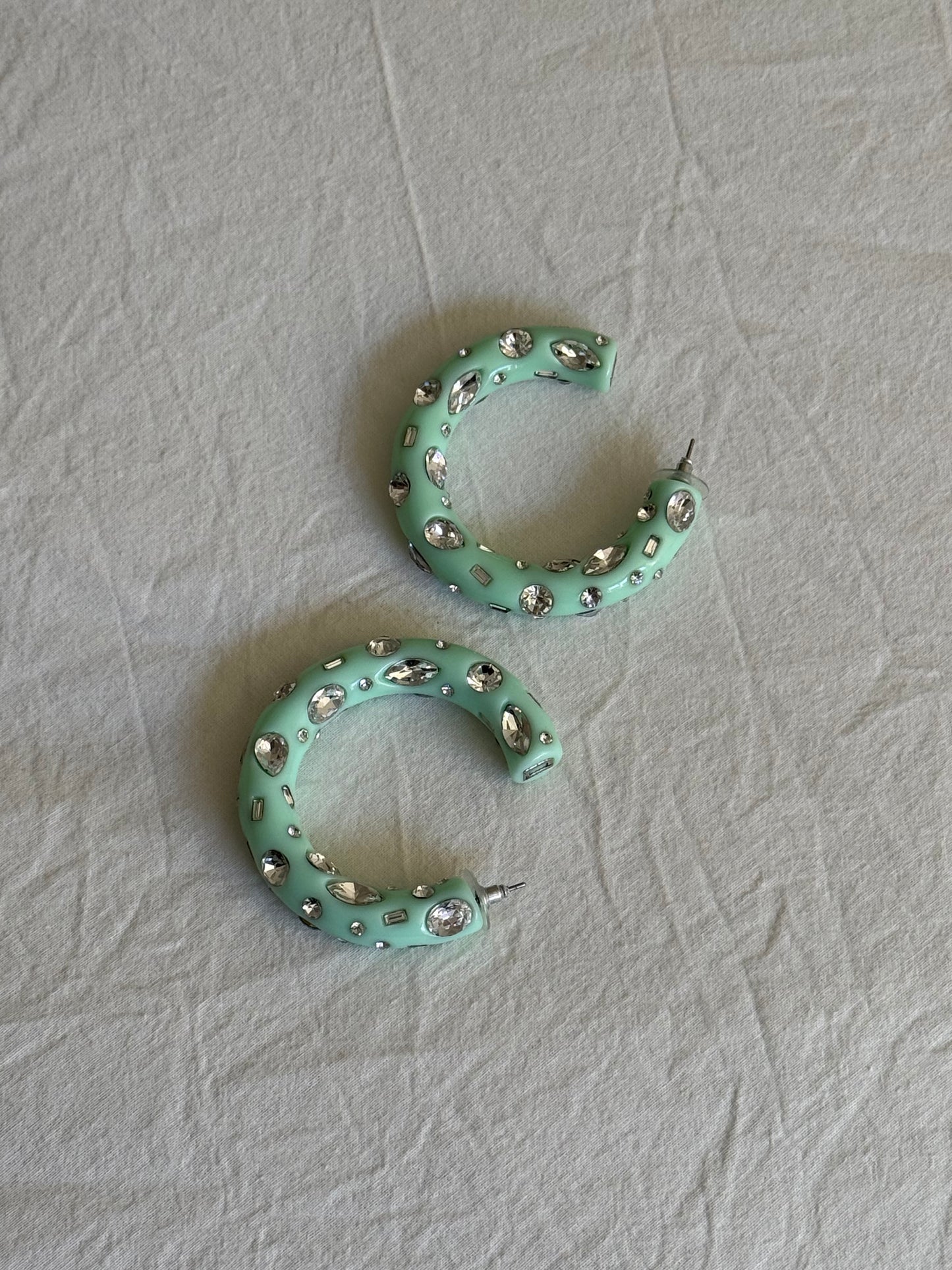 Dannijo Mint Green Resin Hoop Earrings with Crystal Embellishments