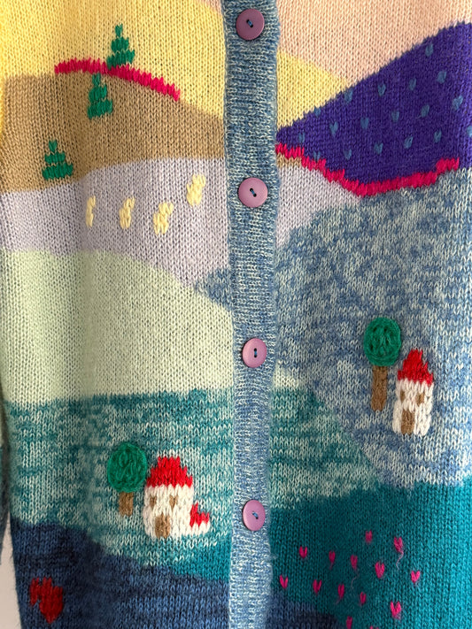 Vintage Cottage Landscape Cardigan