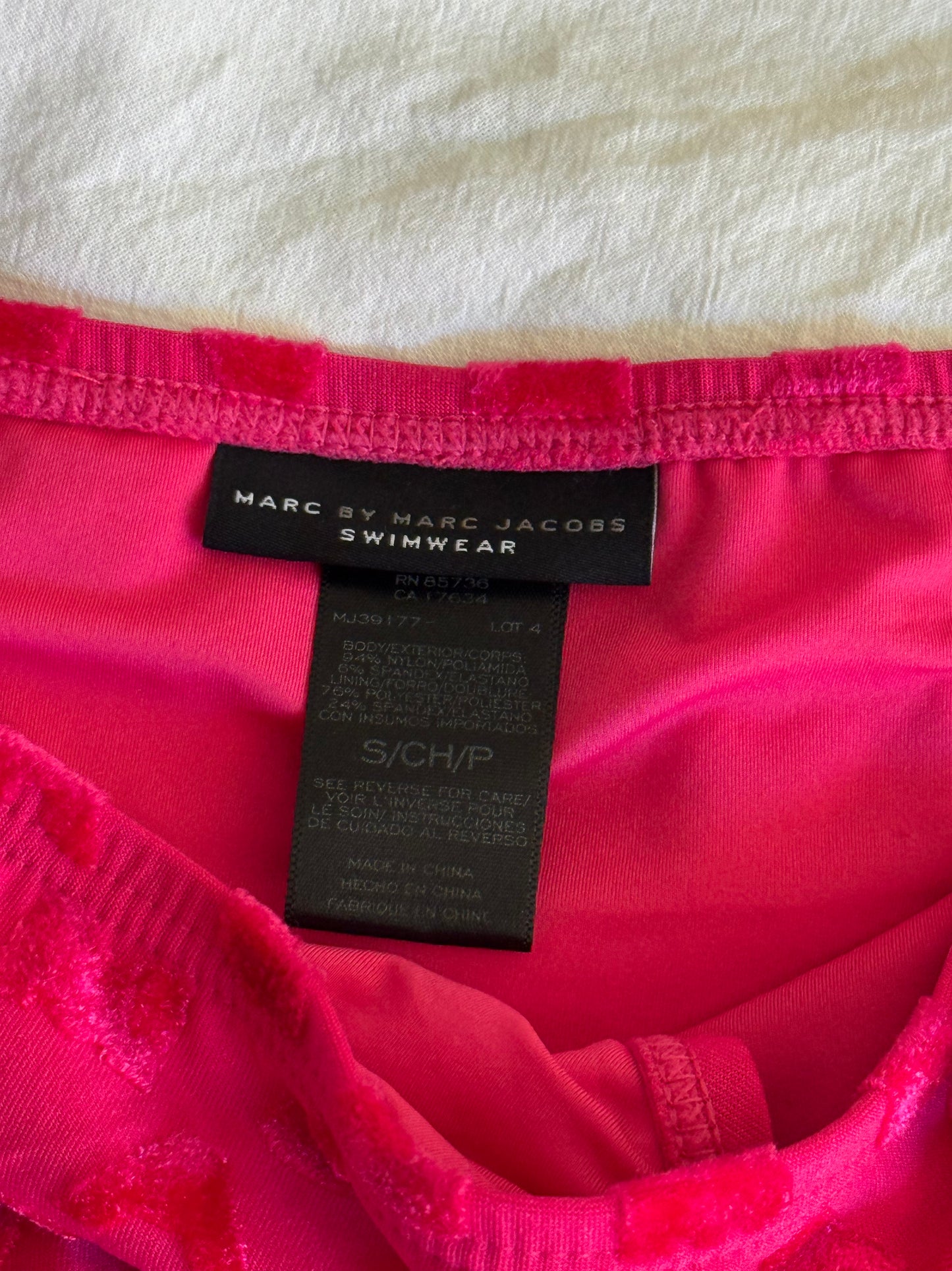Vintage Marc by Marc Jacobs Hot Pink Velour Logo Bow Bikini Set