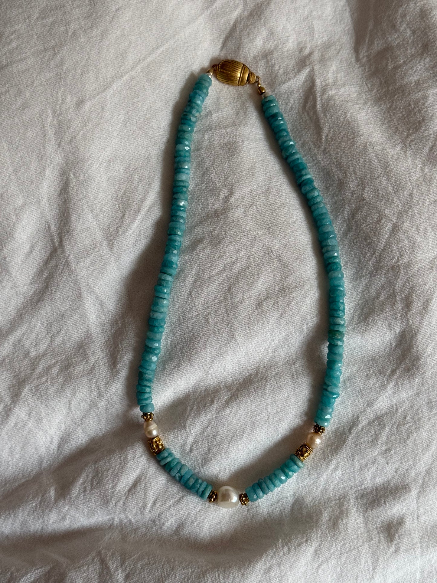 Amanda Marcucci Larimar and Fresh Water Pearls Necklace