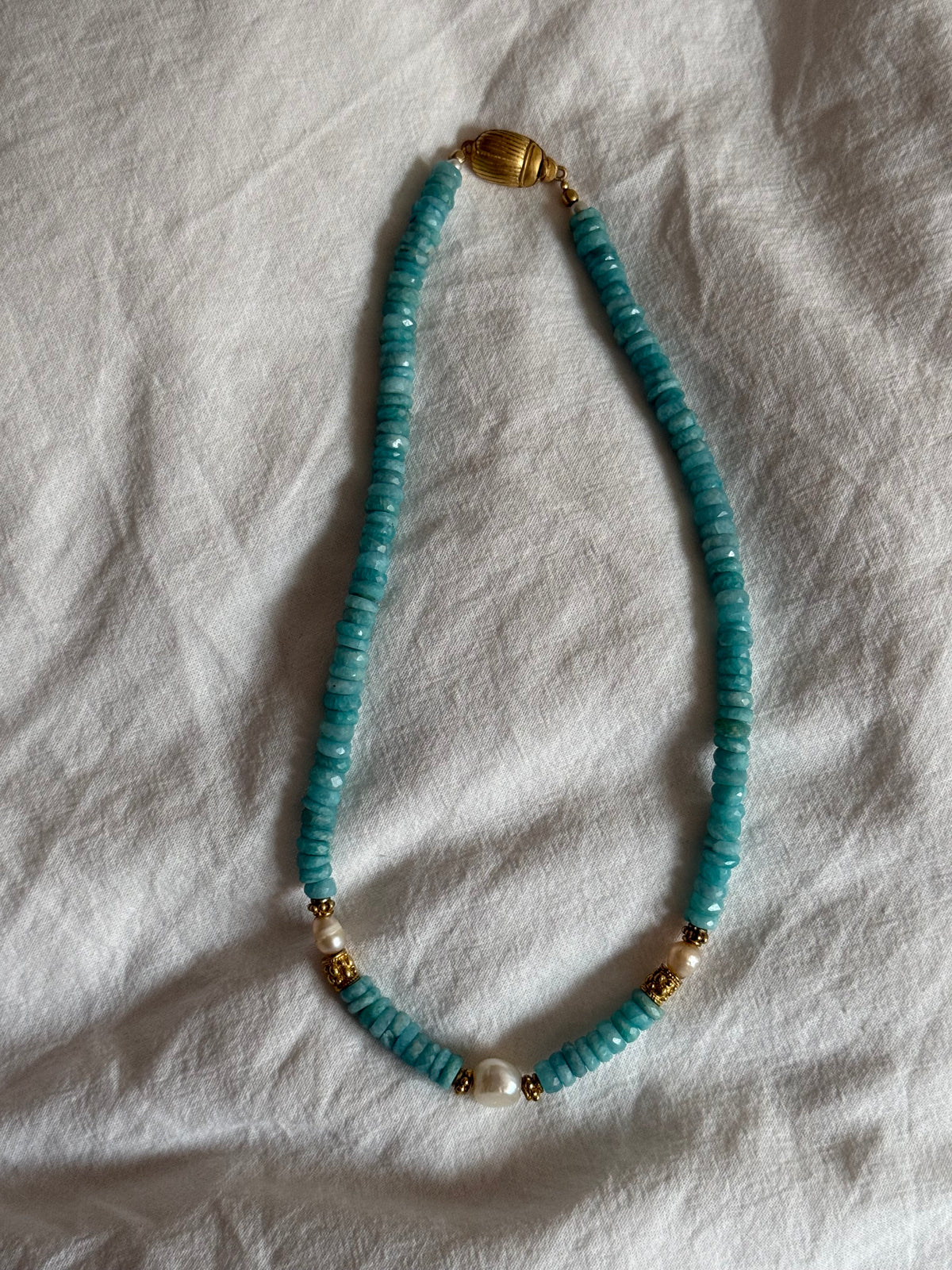Amanda Marcucci Larimar and Fresh Water Pearls Necklace