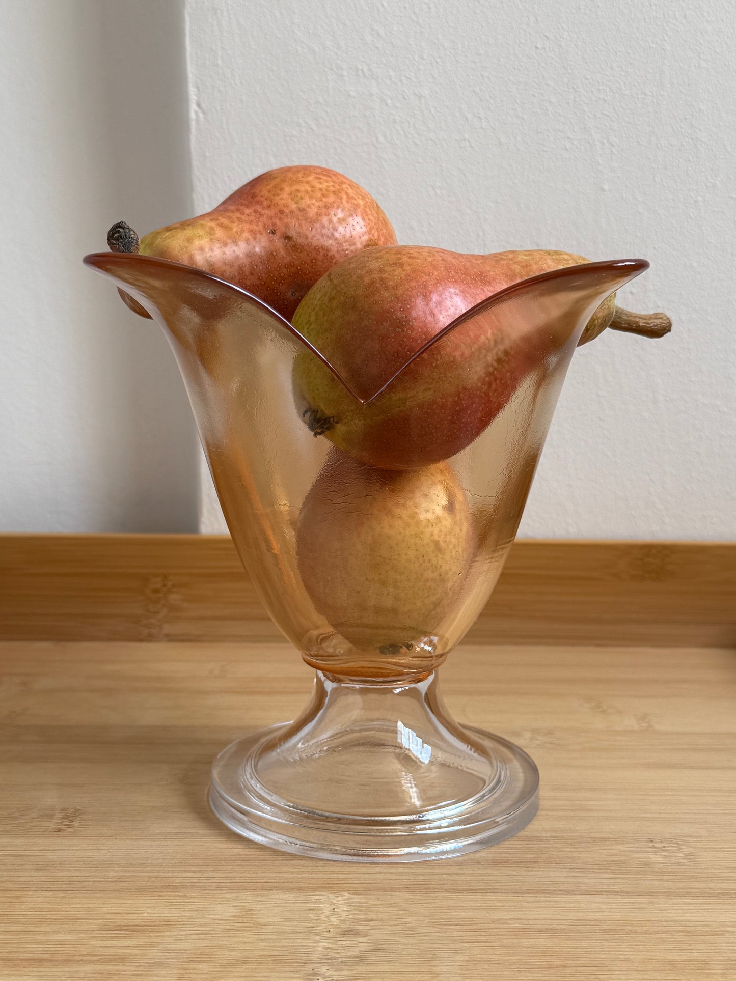 Vintage Amber Glass Pedestal Bowl