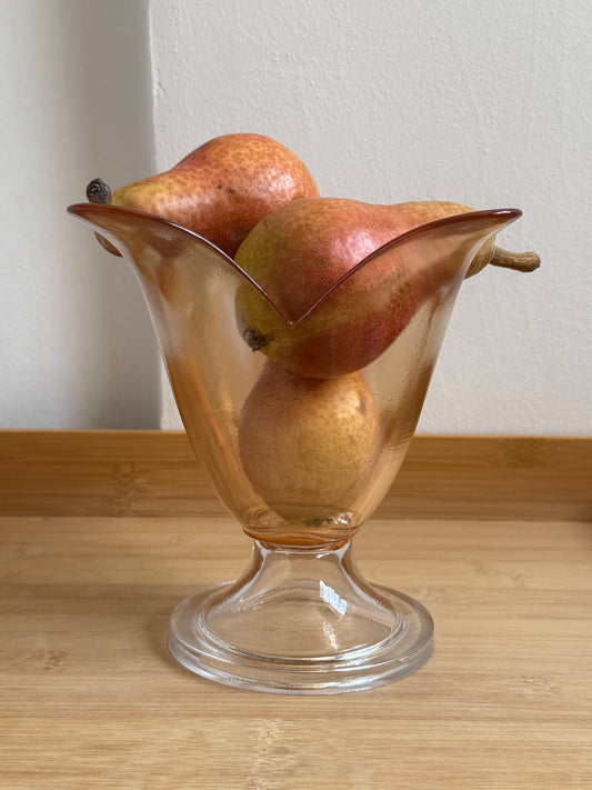 Vintage Amber Glass Pedestal Bowl