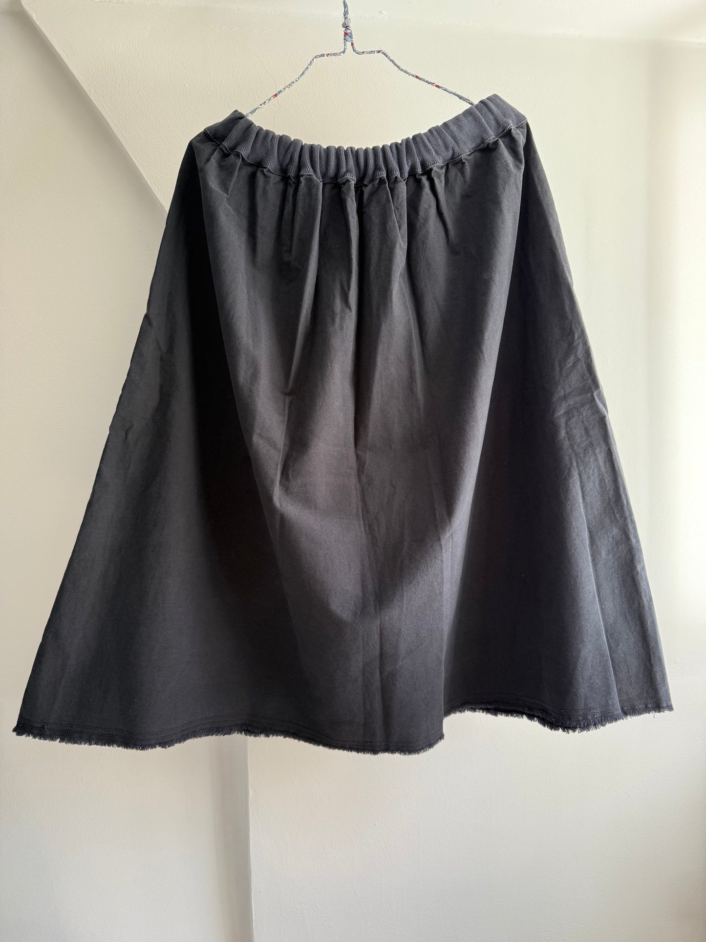 Mads Nørgaard Black Cotton Drawstring Midi Skirt With Raw Hem