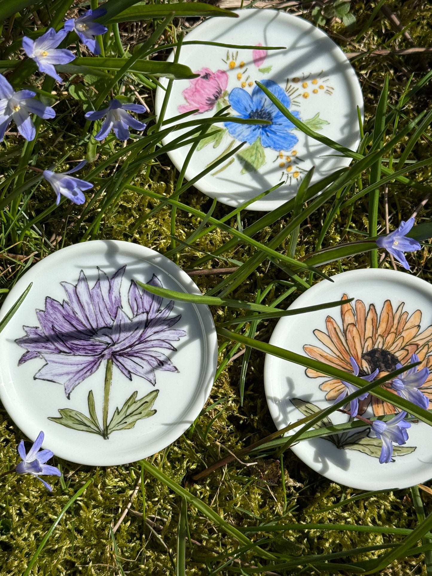 Porcelain Coasters with Hand Painted Floral Motifs Set of 6