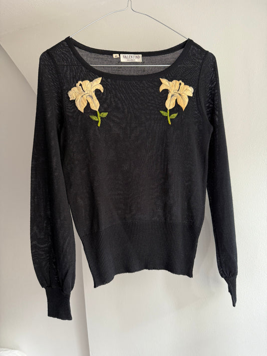 Vintage 1970's Valentino Top with Embroidered Flowers