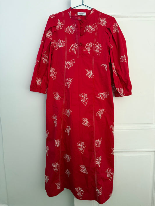 Hofmann Copenhagen Red Embroidered Cotton Midi Dress