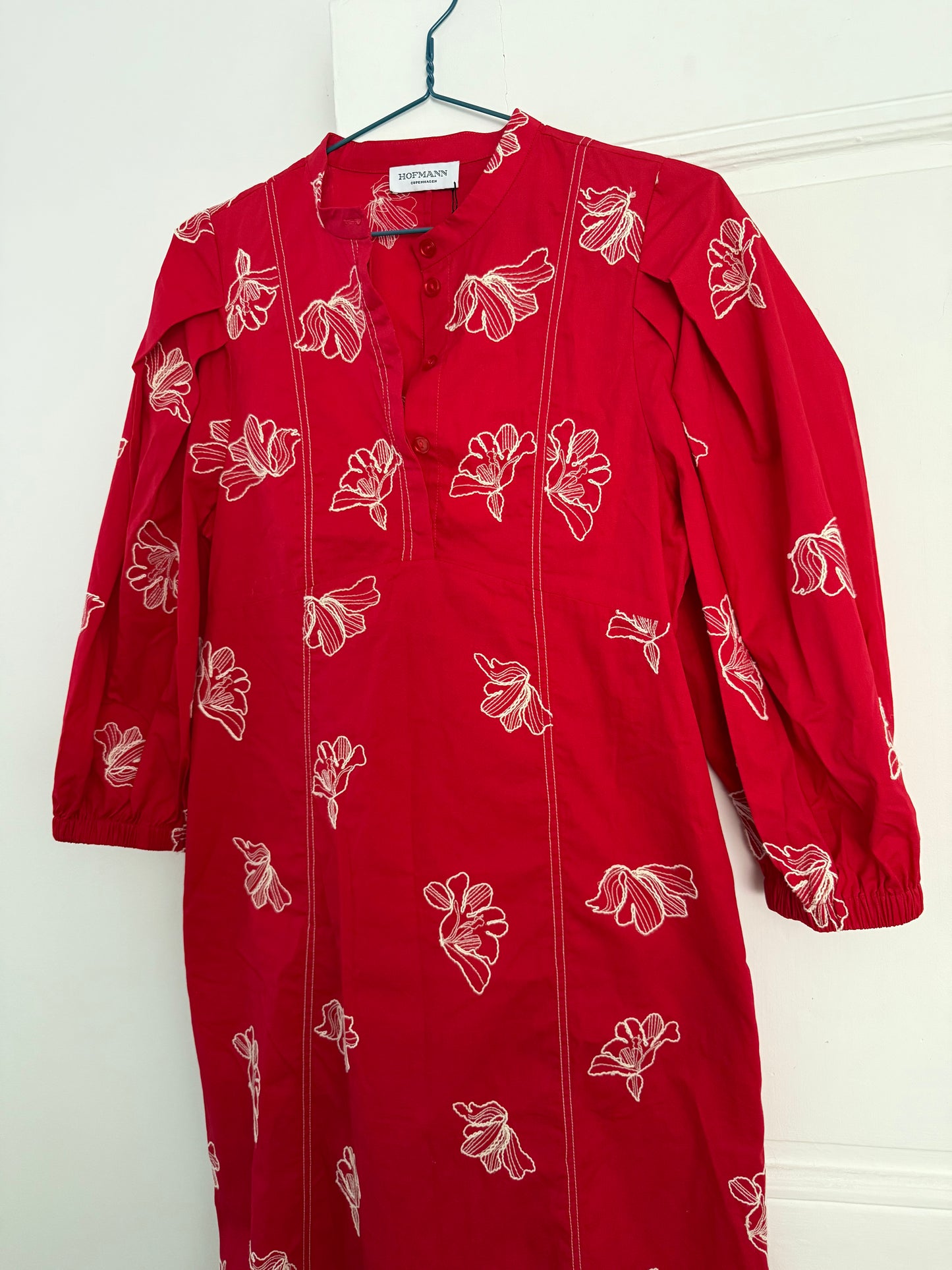 Hofmann Copenhagen Red Embroidered Cotton Midi Dress
